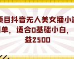 蓝海项目抖音无人美女播小游戏，操作简单，适合0基础小白，一周收益2500【揭秘】