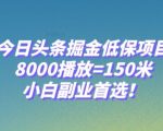 今日头条掘金低保项目，8000播放=150米，小白副业首选【揭秘】