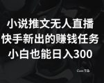 小说推文无人直播，快手新出的赚钱任务，小白也能日入300+【揭秘】