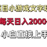 新项目小游戏文字玩出花日入2000+，每天只需一小时，小白直接上手【揭秘】