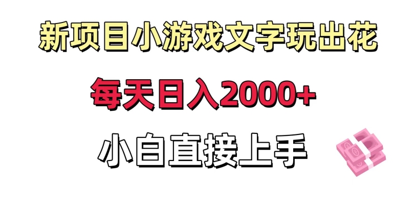 新项目小游戏文字玩出花日入2000+，每天只需一小时，小白直接上手【揭秘】