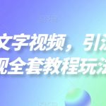 2024文字视频，引流到变现全套教程玩法【揭秘】