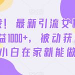 全网首发！最新引流女粉技术，单日收益1000+，被动获客100+，小白在家就能做【揭秘】