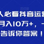 合伙人必看抖音运营课，如何月入10万+，一节课告诉你答案！