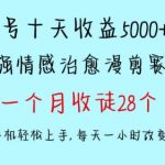 十天收益5000+，多平台捞金，视频号情感治愈漫剪，一个月收徒28个，小白一部手机轻松上手【揭秘】