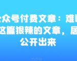 某公众号付费文章：难以想象，这篇狠辣的文章，居然能公开出来