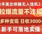 快手美女哄睡无人挂机2.0.拉爆流量不违规，多种变现途径，日收3000+，新手可落地实操【揭秘】