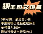 24年最新快手图文带货项目，零粉可做，不用剪辑轻松过原创单号轻松日入300+【揭秘】